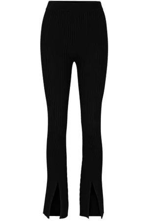 HUGO BOSS Kvinder Habitbukser - Ribbed-crepe regular-fit trousers with slit hems