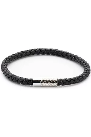 HUGO BOSS Mænd Manchetknapper - Braided-leather cuff with monogrammed magnetic closure