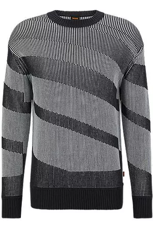 HUGO BOSS Mænd Trøjer - Relaxed-fit cotton-blend sweater with blown-up stripe