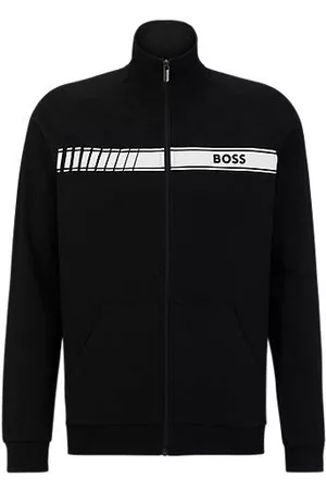 HUGO BOSS Mænd Pyjamas - Organic-cotton zip-up jacket with stripe and logo