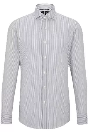 HUGO BOSS Mænd Langærmede skjorter - Slim-fit shirt in striped performance-stretch fabric