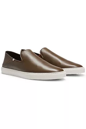 HUGO BOSS Mænd Casual sko - Leather slip-on shoes with signature-stripe trim