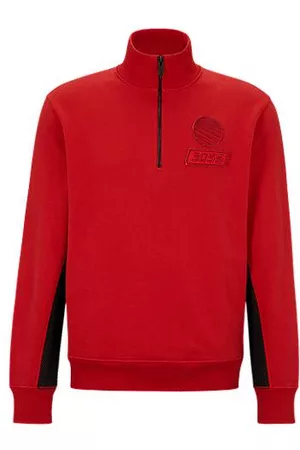 HUGO BOSS Mænd Sweatshirts - Cotton-terry zip-neck sweatshirt with racing-inspired details