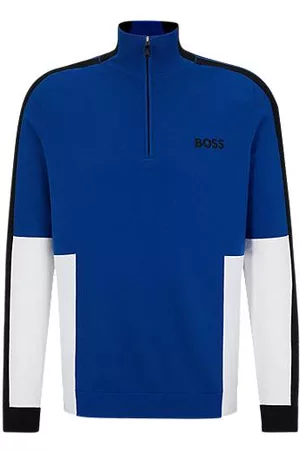 HUGO BOSS Mænd Trøjer - Cotton-blend zip-neck sweater with colour-blocking