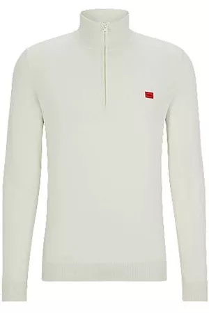 HUGO BOSS Mænd Sweatshirts - Organic-cotton zip-neck sweater with red logo label