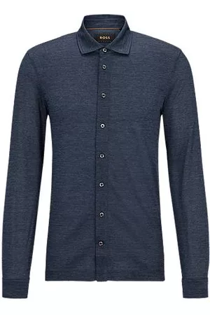 HUGO BOSS Mænd Langærmede skjorter - Regular-fit jersey shirt in silk and wool