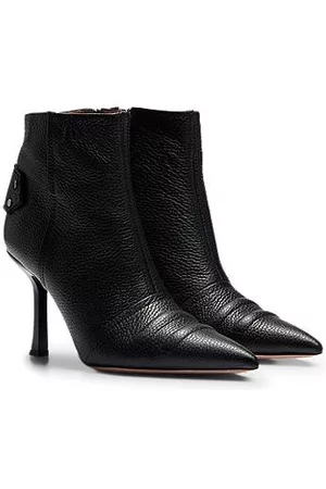 HUGO BOSS Kvinder Pumps støvler - Tumbled-leather boots with 9cm heel and metal trim