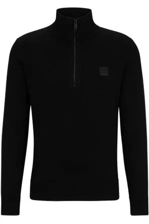 HUGO BOSS Mænd Strik - Zip-neck knitted sweater in cotton and cashmere