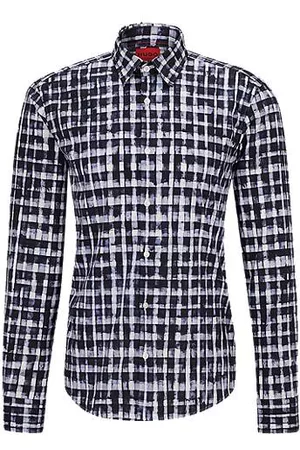 HUGO BOSS Mænd Langærmede skjorter - Slim-fit shirt in logo-print stretch cotton