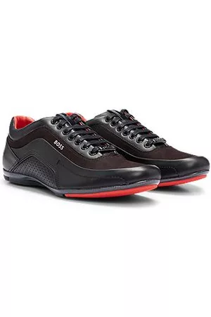 HUGO BOSS Mænd Sneakers - Nappa-leather trainers with carbon-fibre detailing