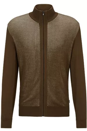 HUGO BOSS Mænd Cardigans - Zip-up cardigan with mixed structures