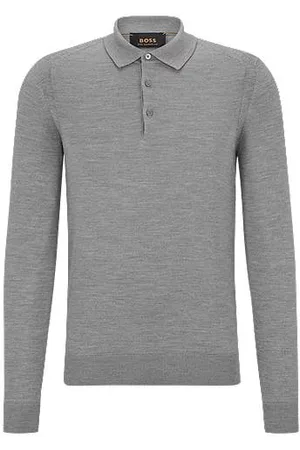 HUGO BOSS Mænd Strik - Polo-collar sweater in wool, silk and cashmere