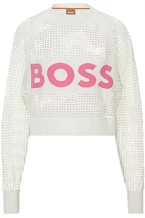 HUGO BOSS Kvinder Strik - Relaxed-fit open-knit sweater with logo detail