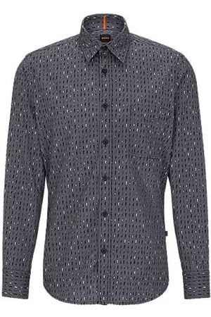 HUGO BOSS Mænd Langærmede skjorter - Regular-fit shirt in printed cotton poplin