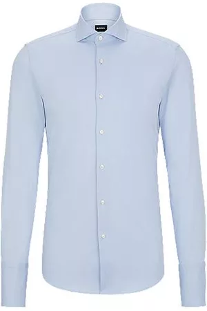 HUGO BOSS Mænd Langærmede skjorter - Slim-fit shirt in structured stretch cotton