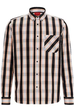 HUGO BOSS Mænd Langærmede skjorter - Relaxed-fit shirt in checked cotton poplin