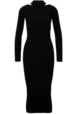 HUGO BOSS Kvinder Bodycon kjoler - Long-sleeved knitted tube dress with cut-out details