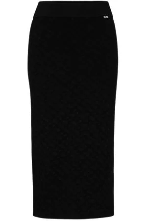 HUGO BOSS Kvinder Mønstrede nederdele - Knitted jacquard-pattern pencil skirt with logo trim