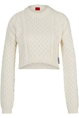 BOSS - Cotton-blend V-neck sweater with cabled structure