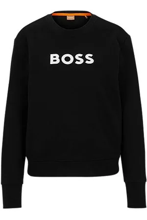 HUGO BOSS Sweatshirt i bomuldsfrotté med logo i kontrastfarve
