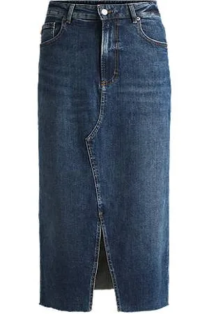 HUGO BOSS Midinederdel i blå denim med stræk
