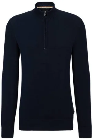 HUGO BOSS Bomuldssweater med strikket struktur og lynlås i halsen