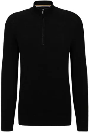HUGO BOSS Bomuldssweater med strikket struktur og lynlås i halsen