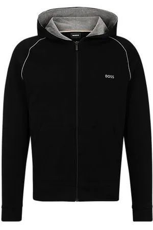 HUGO BOSS Hættetrøje i bomuld med stræk samt lynlås og broderet logo