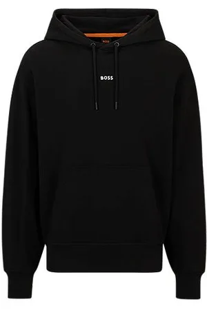 HUGO BOSS Fleecehættetrøje i bomuldsfrotté med logo i kontrastfarve
