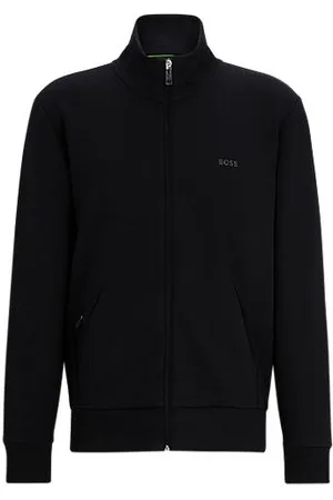 HUGO BOSS Sweatshirt i bomuld med stræk, lynlås og logoprint