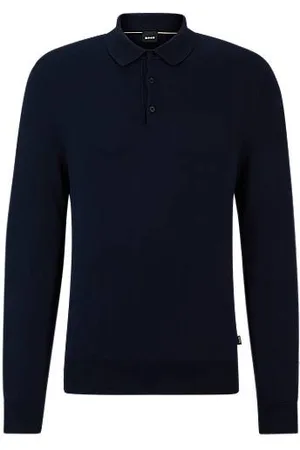 HUGO BOSS Strikket polosweater med regular fit i bomuldsjersey