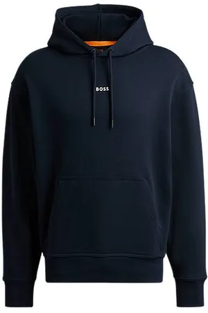 HUGO BOSS Fleecehættetrøje i bomuldsfrotté med logo i kontrastfarve