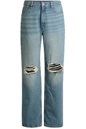 HUGO BOSS Straight fit jeans i marineblå denim med hullede knæ