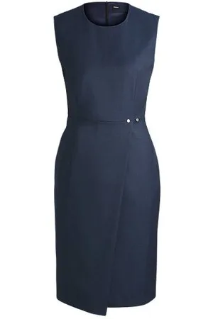 HUGO BOSS Shift-style kjole i ny uld med slå om-detalje i skørtet