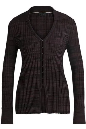 HUGO BOSS Cardigan med v-hals og krave i ribbet stof med stræk