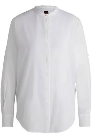 HUGO BOSS Bluse med regular fit bluse i chambray af en bomuldsblanding
