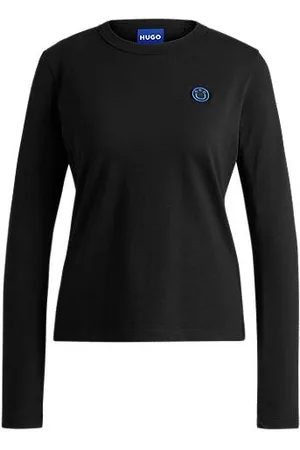 HUGO BOSS Top i bomuldsjersey med Happy -logo