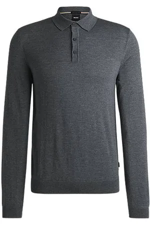 HUGO BOSS Strikket polosweater med lange ærmer i italiensk, ny uld