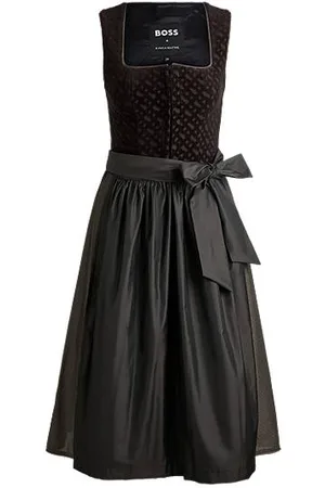 HUGO BOSS X Kinga Mathe brungrå dirndl-kjole med fløjlsoverdel med monogrammer