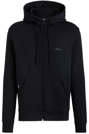 HUGO BOSS Hættetrøje med lynlås i bomuld med stræk og logoprint