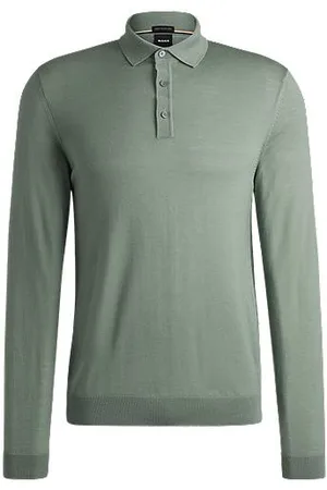 HUGO BOSS Strikket polosweater med lange ærmer i italiensk, ny uld