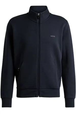 HUGO BOSS Sweatshirt i bomuld med stræk, lynlås og logoprint