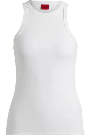 HUGO BOSS Tanktop i bomuldsblanding med ribstruktur og logoprint