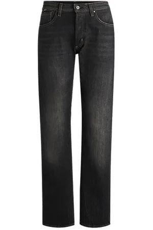 HUGO BOSS Jeans med straight fit i falmet sort denim med behageligt stræk