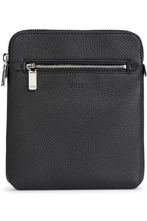 HUGO BOSS Skuldertaske i kornet italiensk læder med præget logo