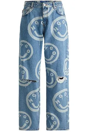 HUGO BOSS Slidte baggy fit jeans med Happy logoer