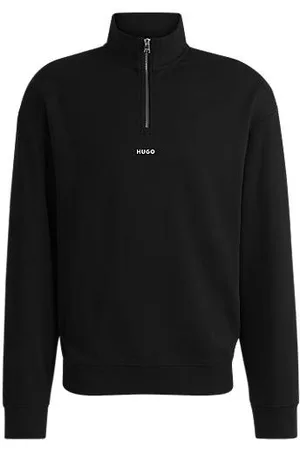 HUGO BOSS Sweatshirt i bomuldsfrotté med lynlås i halsen og logoprint