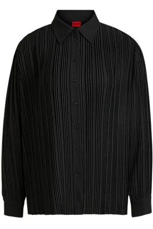 HUGO BOSS Bluse med regular fit i plissécrepe