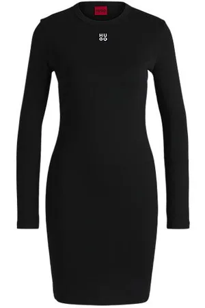 HUGO BOSS Kjole i ribstof med stræk logo