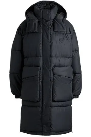 HUGO BOSS Lang dynejakke med aftagelig hætte